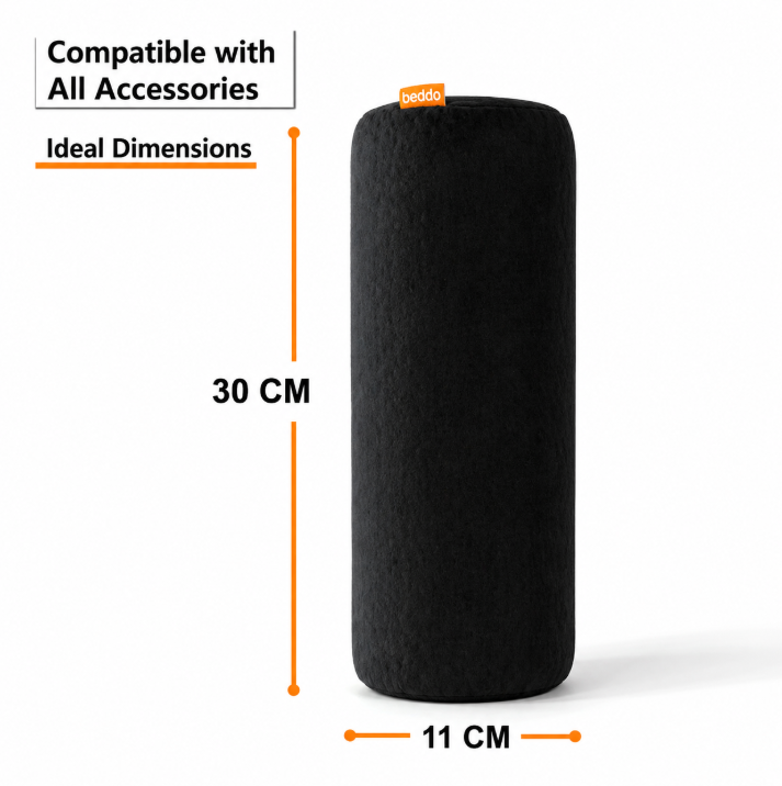 Beddo™ Bamboo Multi-Purpose Cylinder Pillow – White (Standard Size 30×12 cm)