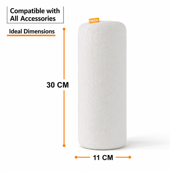 Beddo™ Bamboo Multi-Purpose Cylinder Pillow – White (Standard Size 30×12 cm)